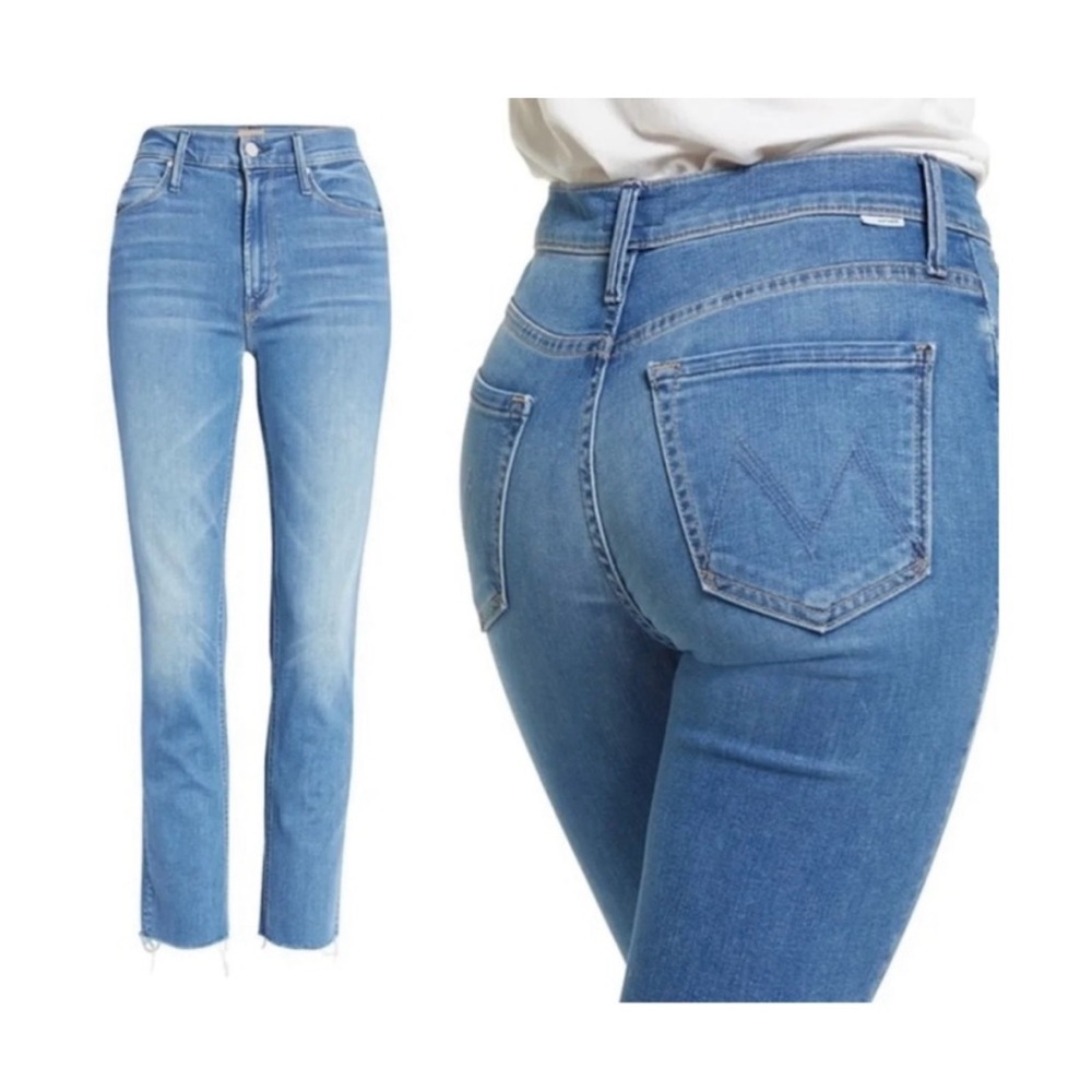 MOTHER Mid Rise Dazzler Ankle Fray Jeans in Blue